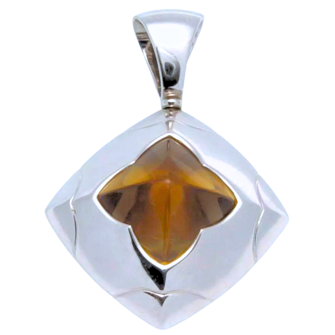 Bulgari Bvlgari 18K White Gold Yellow Citrine Piramide Pendant 15.2 grams