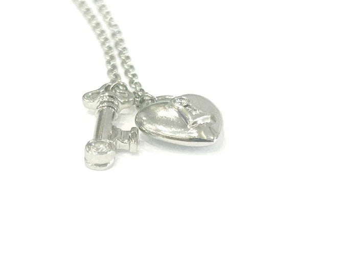 Tiffany & Co. Padlock & Key Platinum Necklace Diamond Heart Pendant