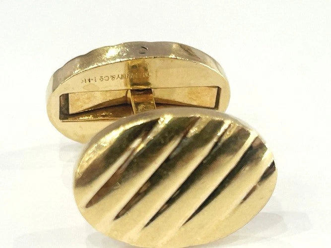 Tiffany & Company Oval Ridged 14K Yellow Gold Cufflinks 24.57 Grams