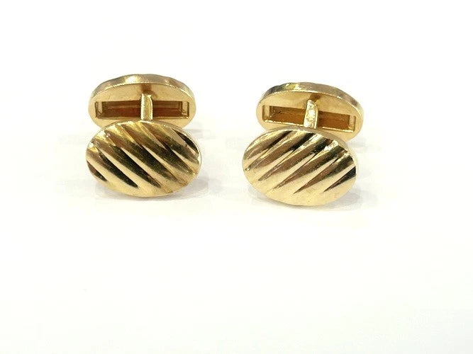 Tiffany & Company Oval Ridged 14K Yellow Gold Cufflinks 24.57 Grams