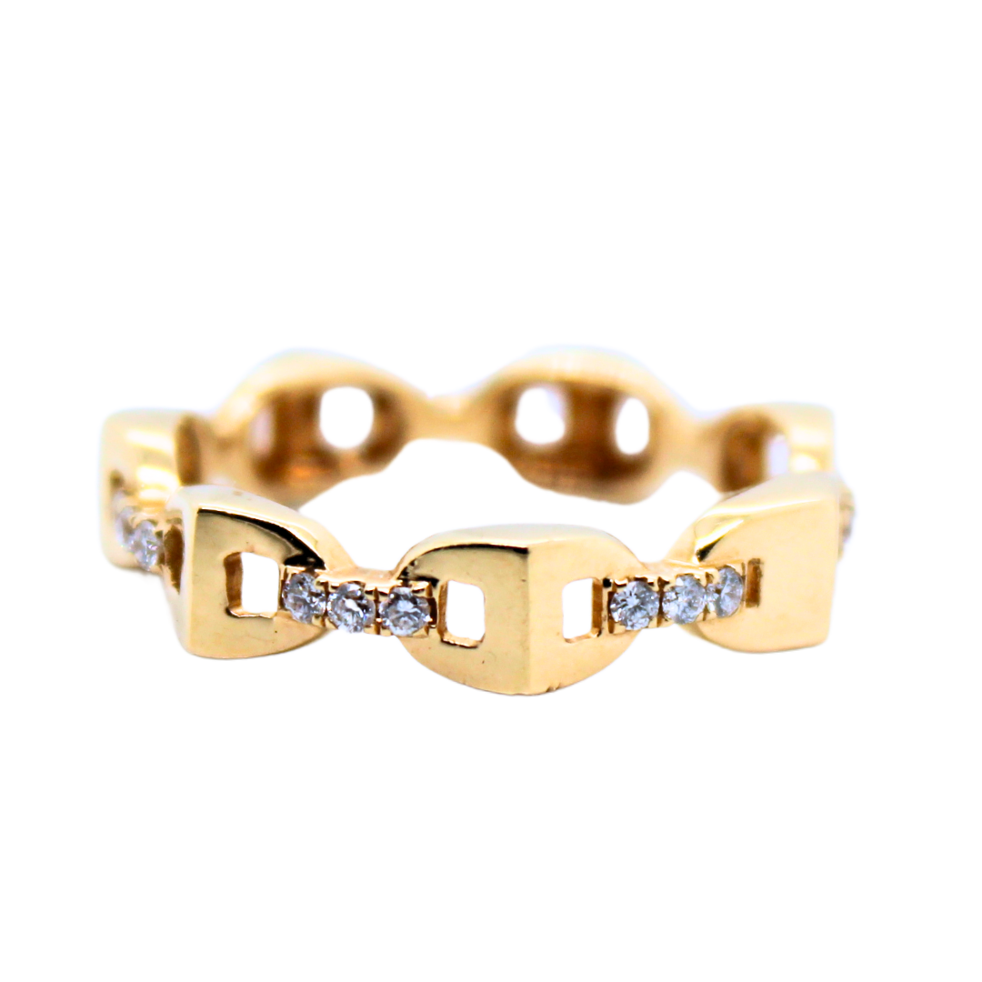 18k Yellow Gold Diamond Chain Link Ring 0.21Cts
