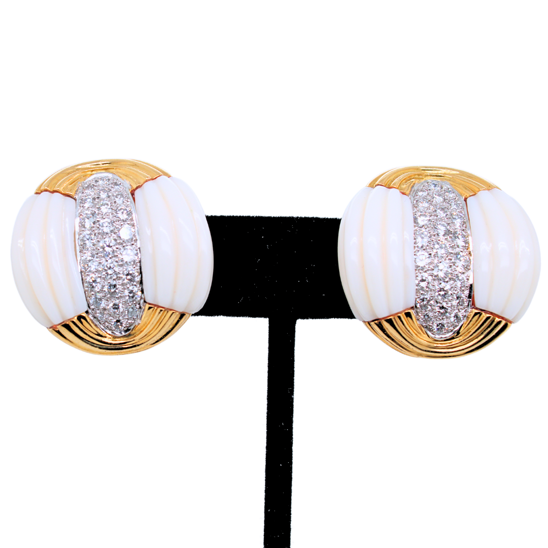 Charles Turi New York 18KY Gold Diamond & Angel Skin Coral Earrings 2.50 Carats