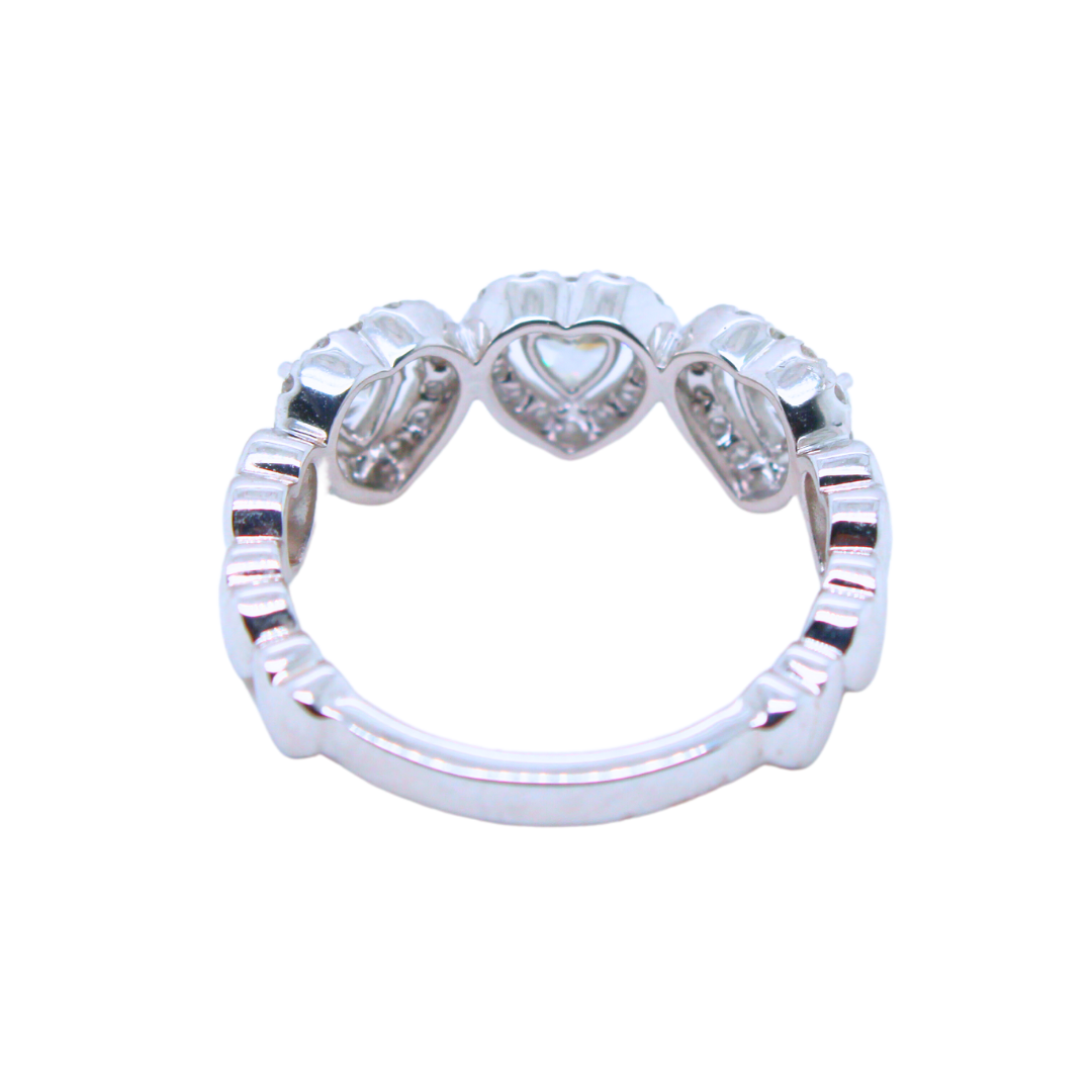 18KWG 3 Diamond Heart Pave Ring 1.03CTW