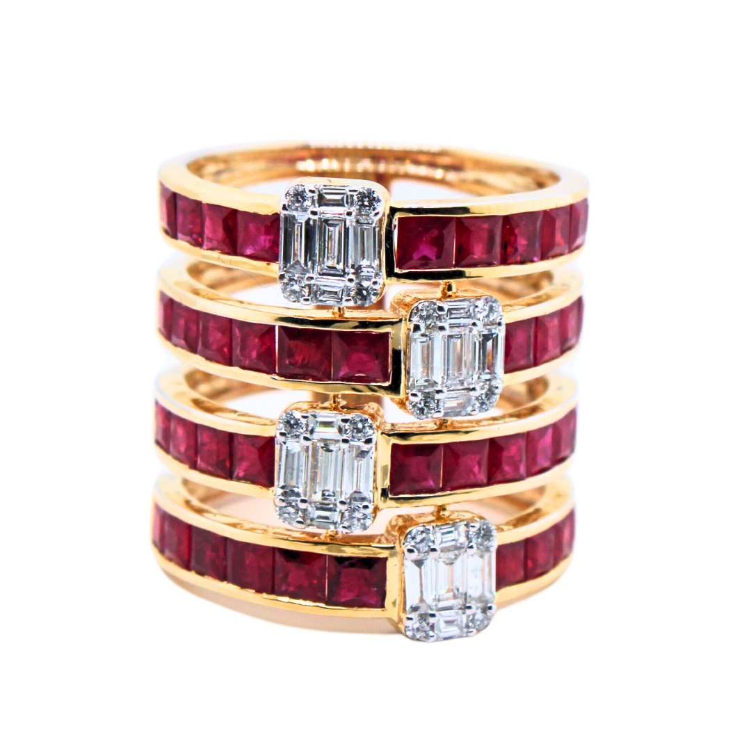 18k Yellow Gold Ruby and Diamond Fashion Ring