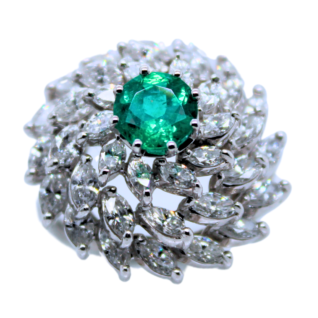 PLATINUM EMERALD AND DIAMOND DOME RING 3.52CTS