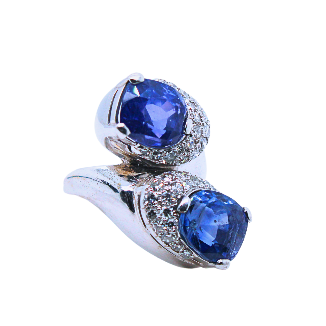 14k White Gold Twin Sapphire Diamond Ring