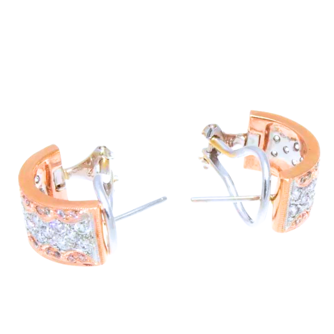 14K Rose & White Gold Diamond Huggie Earrings 1.75 Cts.