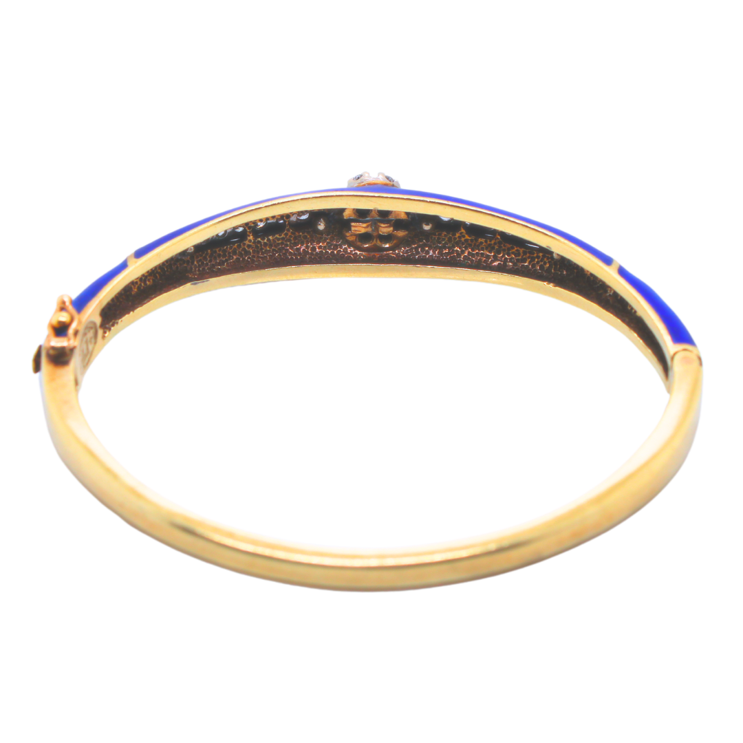 VINTAGE FRENCH 14K YELLOW GOLD & DIAMOND ENAMEL BANGLE 0.50 CTS.