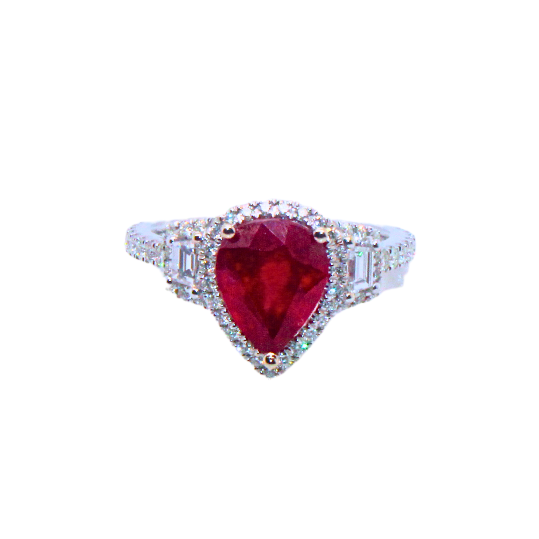 Ruby Pear Shape Ring in 18K White Gold