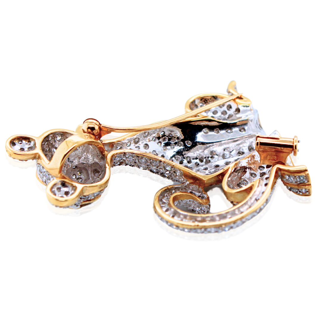 18k Yellow and White Gold Panther Emerald and Diamond Brooch