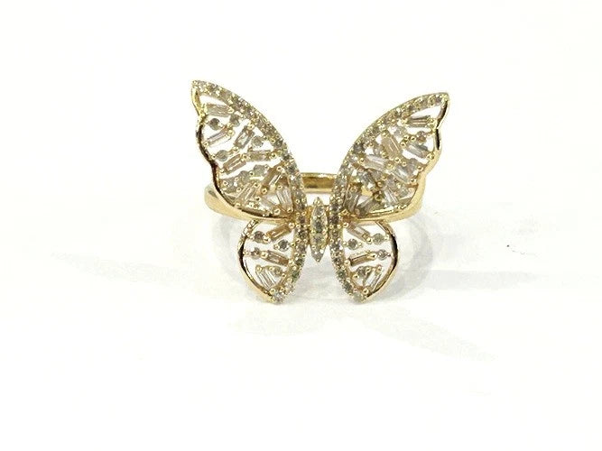 14K Yellow Gold Diamond Butterfly Ring 0.61 Carats