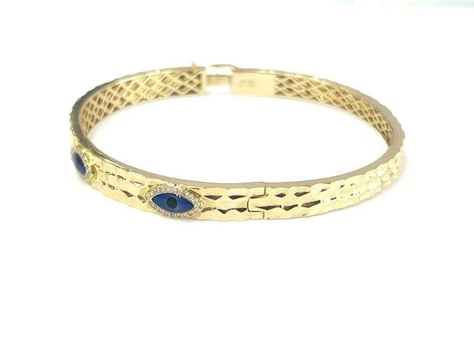 14K Yellow Gold Diamond Evil Eye Bangle Bracelet 0.26 Carats