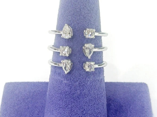 18K White Gold gravity Full Three Stack Fashion Ring 0.73 Carats