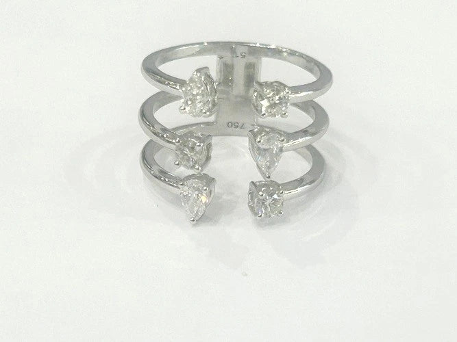 18K White Gold gravity Full Three Stack Fashion Ring 0.73 Carats