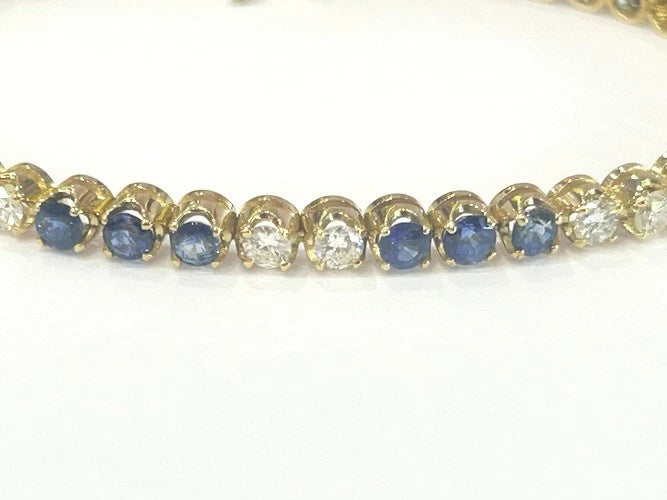 18KYG Diamond & Sapphire Tennis Bracelet 5.68CTW
