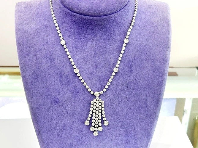 14K White Gold Diamond Waterfall Drop Necklace 4.81 Carats