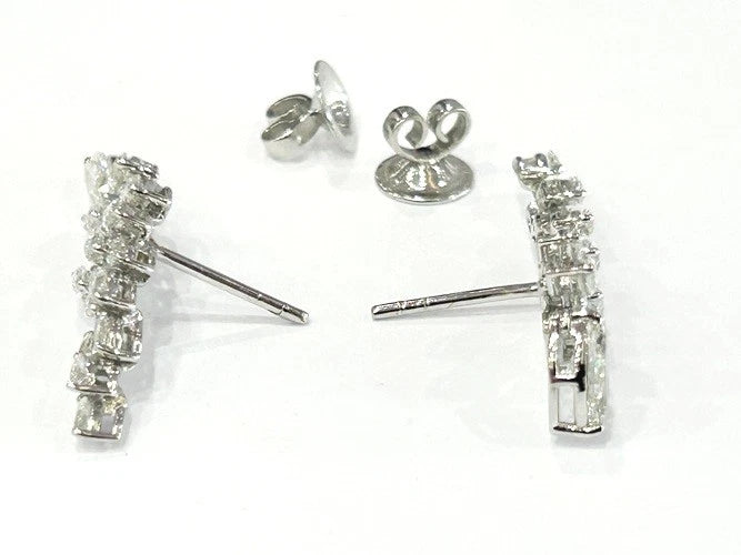 18K White Gold Climbing Waterfall Diamond Earrings 2.79 Carats