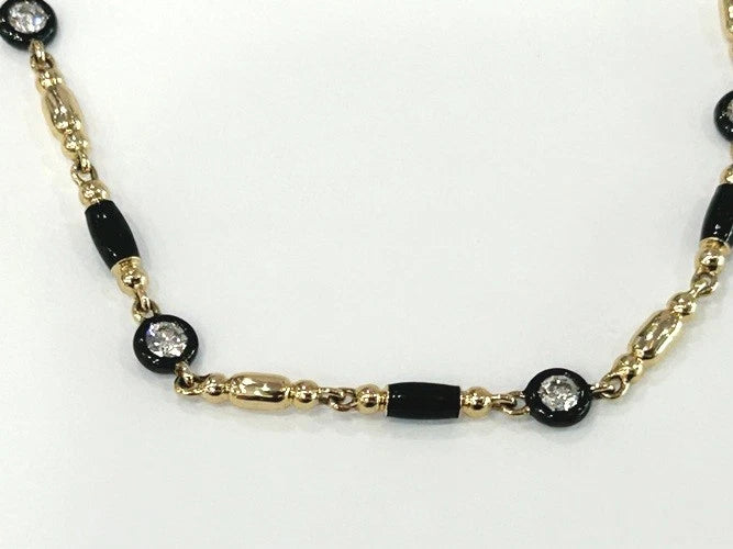 14K Yellow Gold Diamond & Black Enamel Bracelet 0.33 Carats