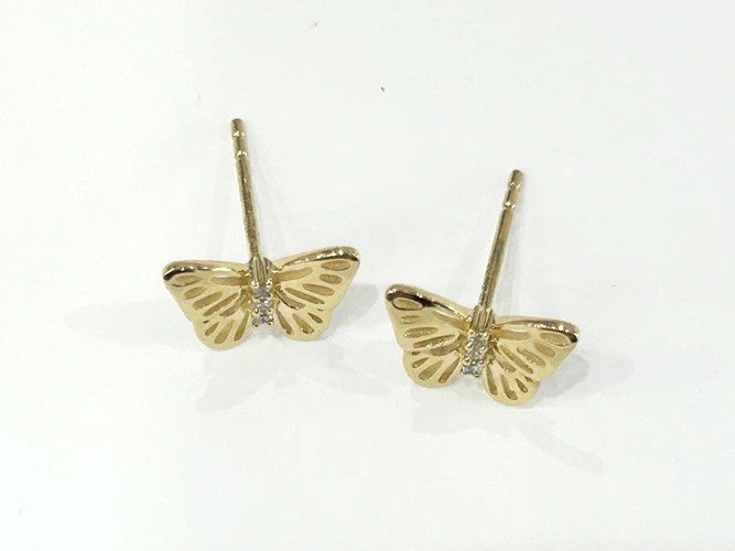 14K Yellow Gold Butterfly Diamond Stud Earrings 0.04 Carats