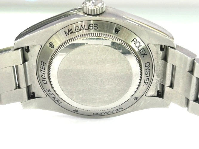 Rolex Stainless Steel Milgauss Green Crystal Black Dial 116400GV with Card