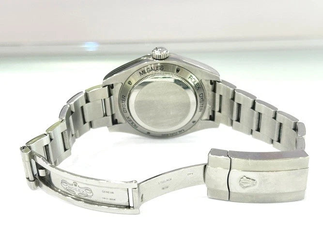 Rolex Stainless Steel Milgauss Green Crystal Black Dial 116400GV with Card