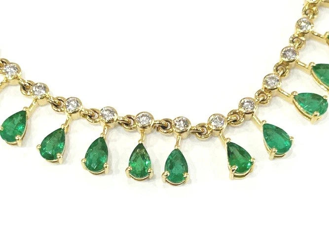 14K Yellow Gold Emerald & Diamond Drop Necklace 6.65 Carat Total Weight