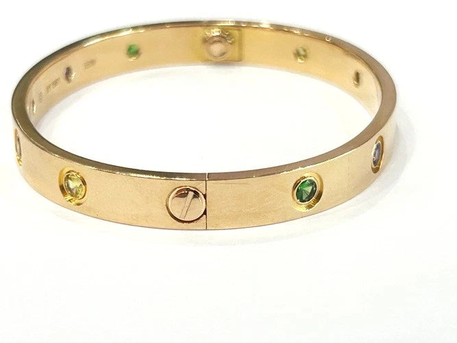 Cartier 18K Rose Gold Rainbow Multi-Color Gemstone Love Bracelet Size 16 W/Box