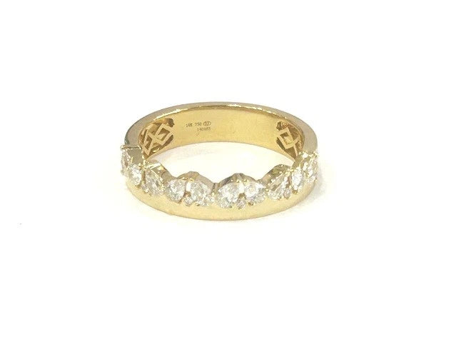 18K Yellow Gold Pear & Round Diamond Gold Wide Band Ring 0.54 Carat Total Weight