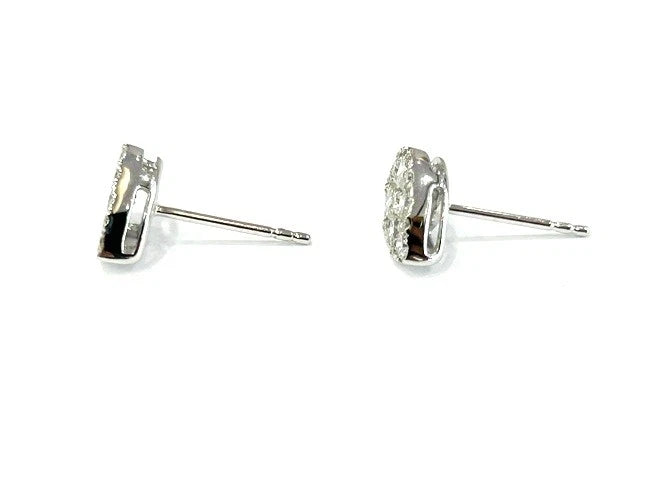 18K White Gold Diamond Cluster Pear Shape Stud Earrings 0.89 Carats