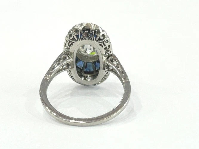 Platinum Sapphire & Diamond Vintage Style Ring 1.10 Carats