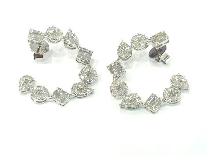 18K White Gold Multi-Shaped Diamond Hoop Earrings 4.07 Carats
