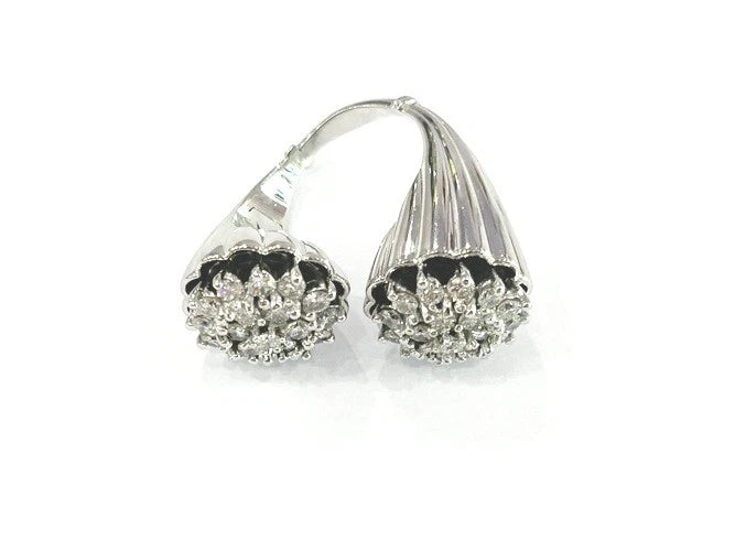 14K White Gold Diamond Cluster 2 Flower Shaped By Pass Ring 2.00 Carats