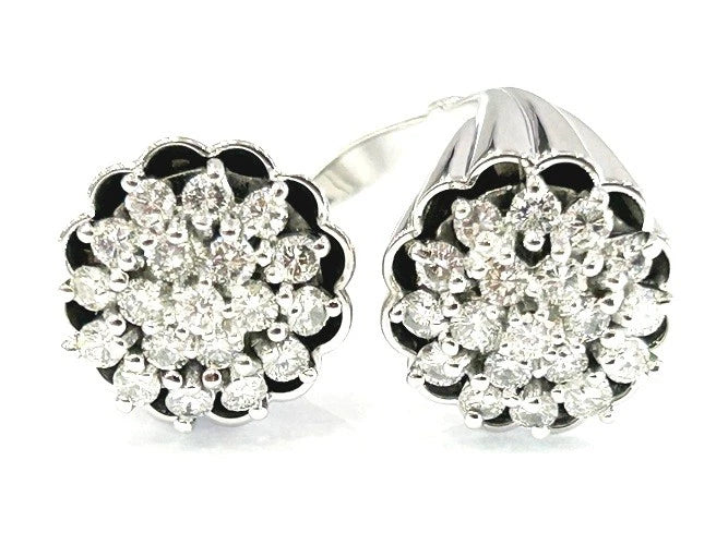 14K White Gold Diamond Cluster 2 Flower Shaped By Pass Ring 2.00 Carats