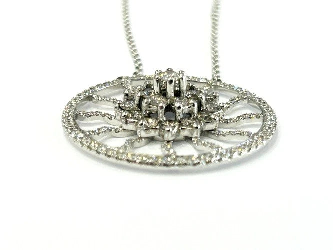 14K White Gold Sparkling Diamond Sunburst Pendant Necklace 2.00 Carats