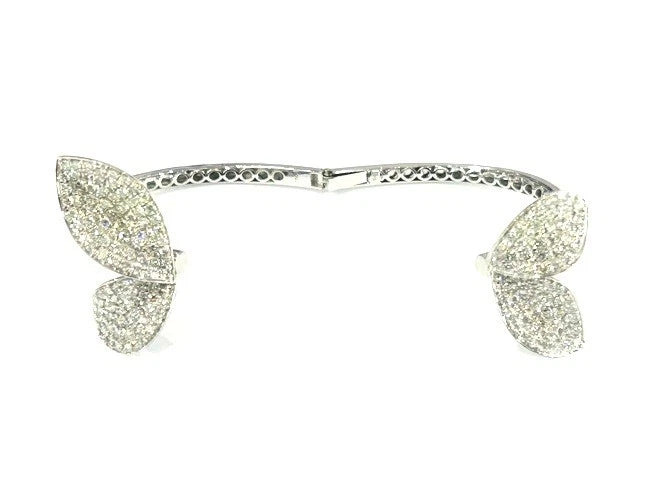 18K White Gold Four Petal Diamond Flower Bangle Bracelet 3.85 Carats