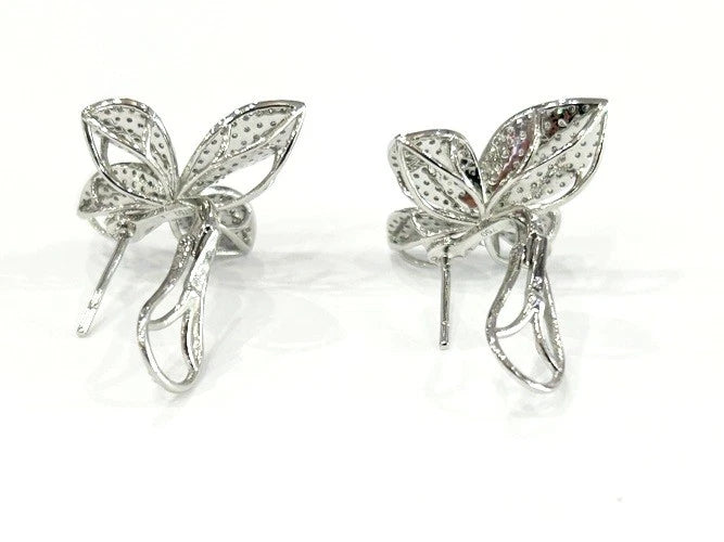 18K White Gold Pave' Diamond Orchid Stud Earrings 1.92 Carats