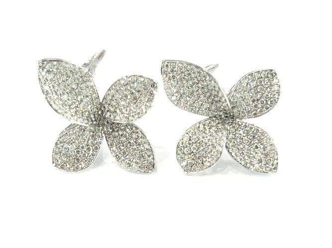 18K White Gold Pave' Diamond Orchid Stud Earrings 1.92 Carats
