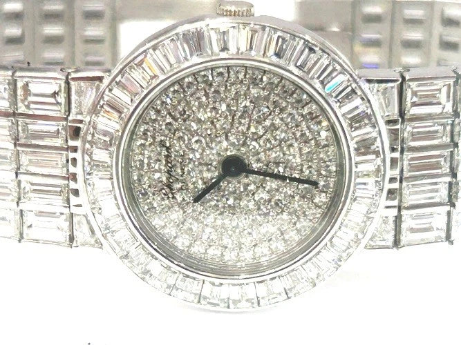 Chopard 18K White Gold All Factory Baguette Diamond Watch W/ Box
