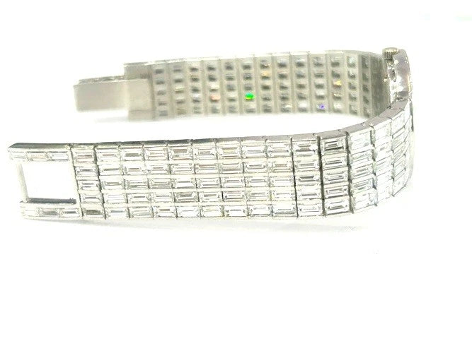 Chopard 18K White Gold All Factory Baguette Diamond Watch W/ Box