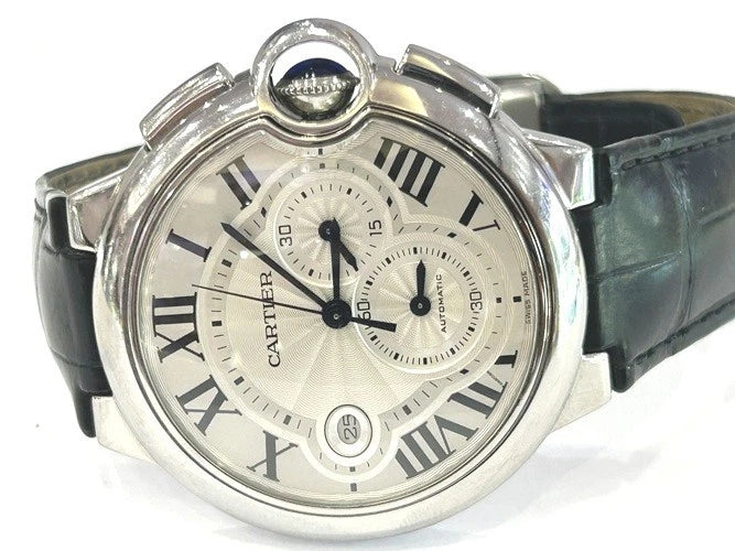 Cartier Stainless Steel Bleu Chronograph Roman Numeral Dial #3567 Watch