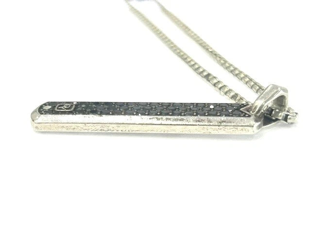 David Yurman Sterling Silver Pave Dog Tag with Black Diamonds Necklace W/B&P