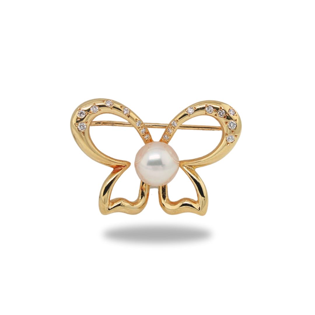 Mikimoto Butterfly Pearl and Diamond Brooch