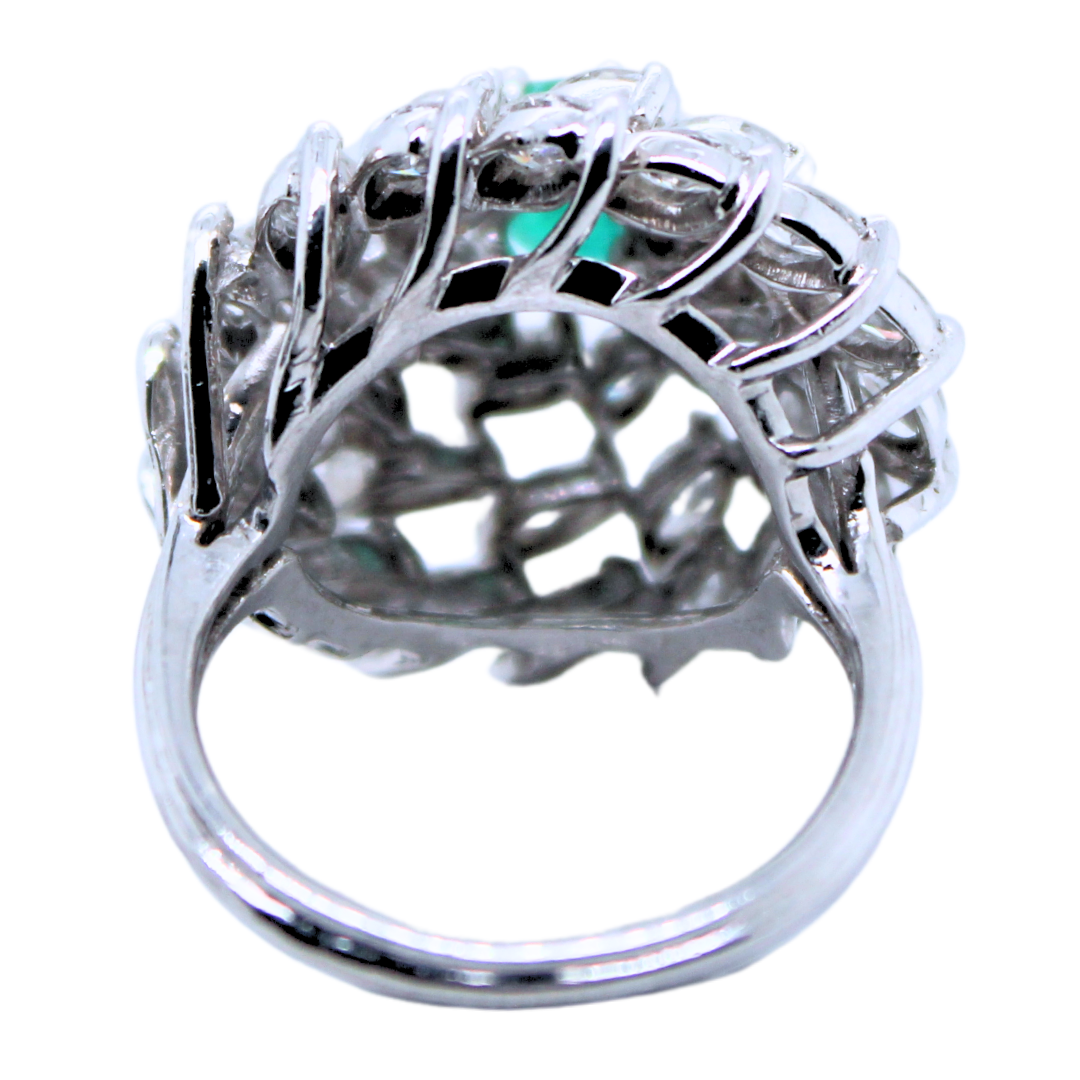 PLATINUM EMERALD AND DIAMOND DOME RING 3.52CTS