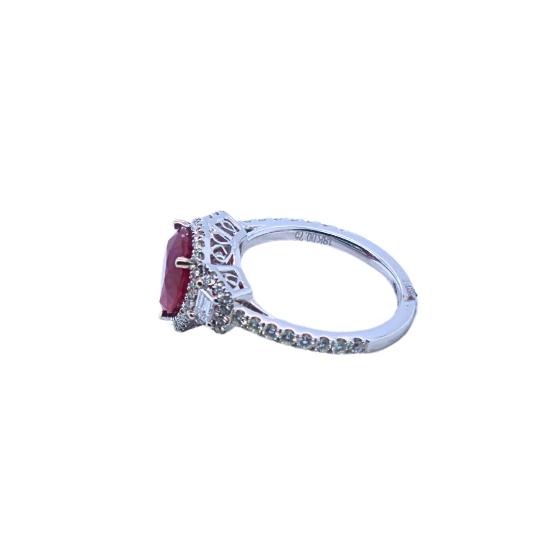 Ruby Pear Shape Ring in 18K White Gold
