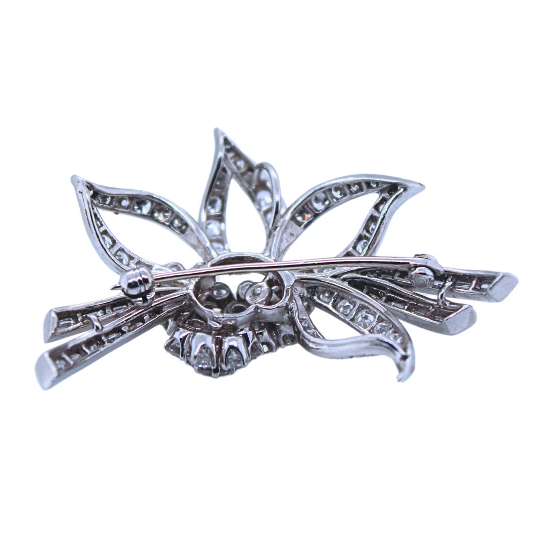 Estate 1940's 18K White Gold High Qual 2.80 ctw Diamond Flower Brooch Pin 16.6 g
