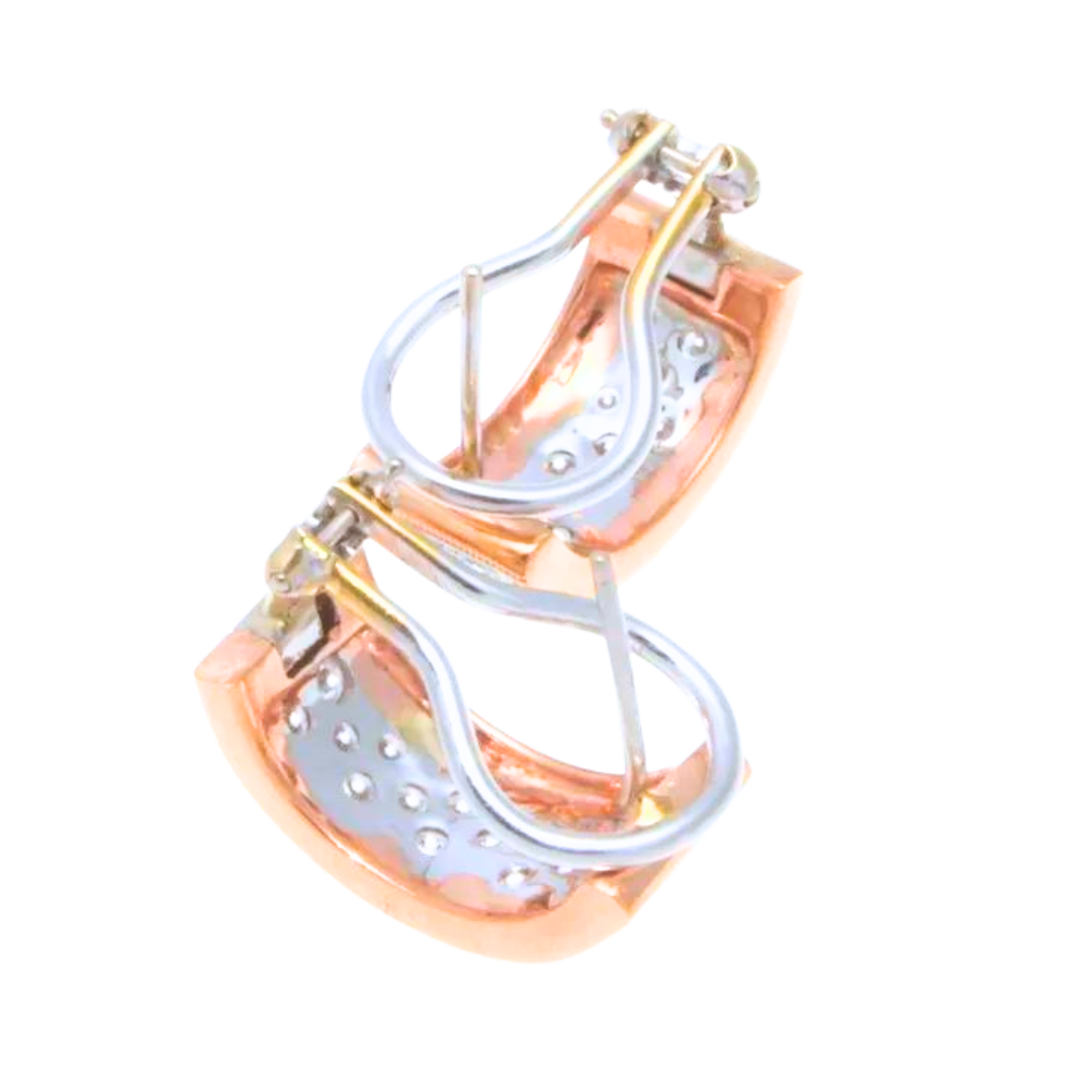 14K Rose & White Gold Diamond Huggie Earrings 1.75 Cts.