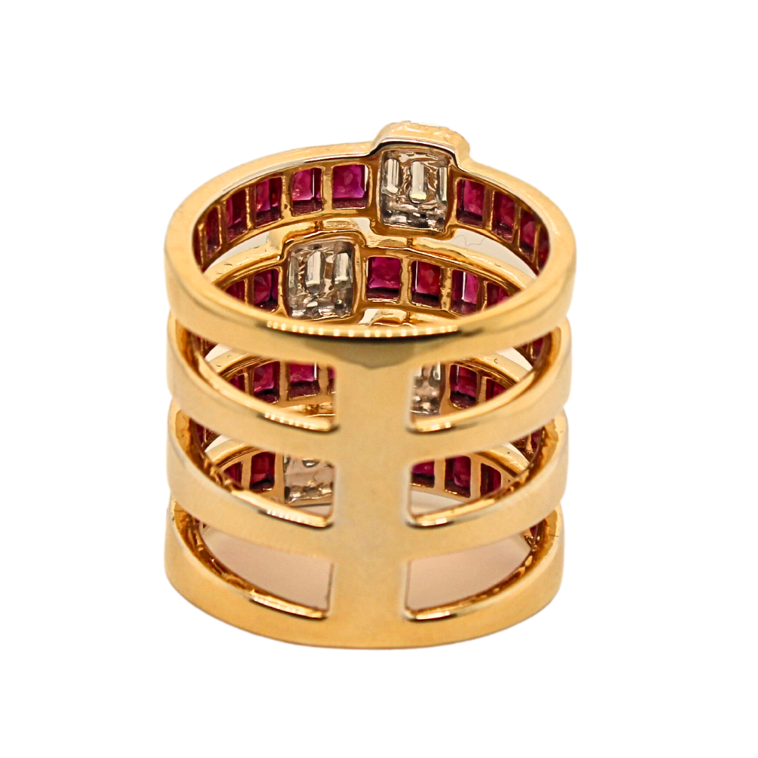 18k Yellow Gold Ruby and Diamond Fashion Ring