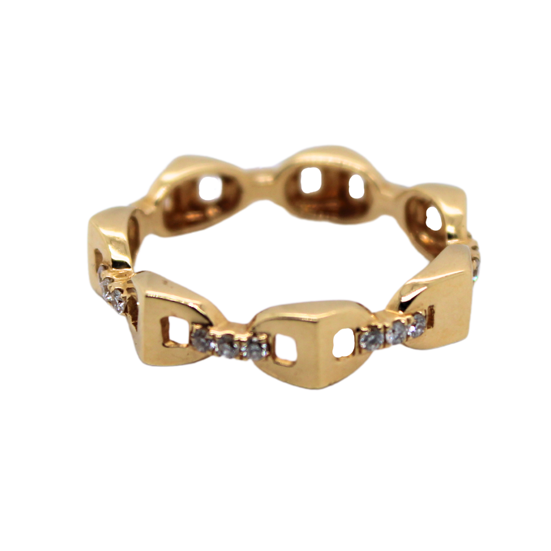 18k Yellow Gold Diamond Chain Link Ring 0.21Cts
