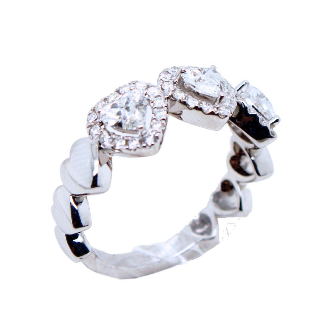18KWG 3 Diamond Heart Pave Ring 1.03CTW