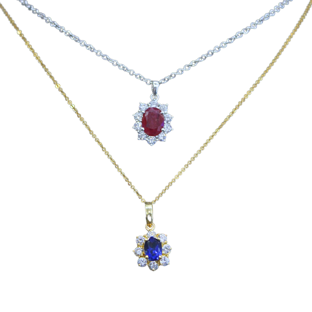 House of Taylor 18k Yellow Gold Royal Blue Sapphire and Diamond Pendant Necklace